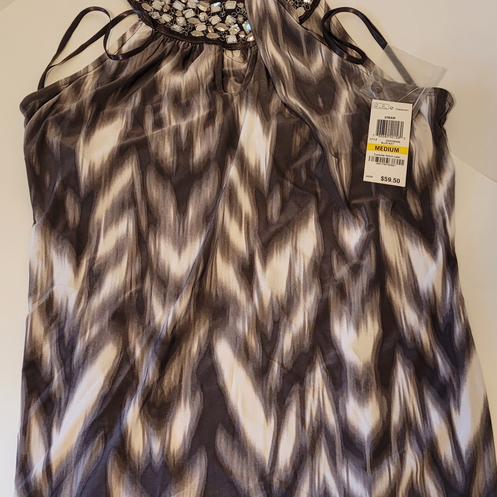 INC International Concepts Brown Tan Graphic Embellished Tank Top